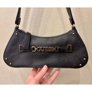 GUESS Black Shoulder Bag with Gold Accents
